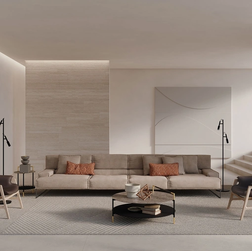 Tavolino Kevin con top in gres porcellanato effetto marmo, ripiano inferiore in vetro opaco retro-verniciato in colore nero e struttura  in metallo color nero sablé con dettagli in metallo color oro satinato di Frigerio
