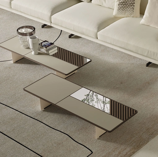 Tavolino Mies in vetro e specchio di Frigerio