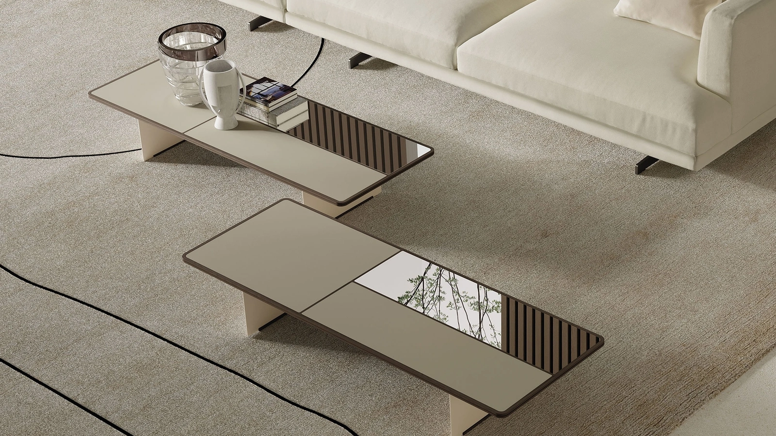 Tavolino Mies in vetro e specchio di Frigerio