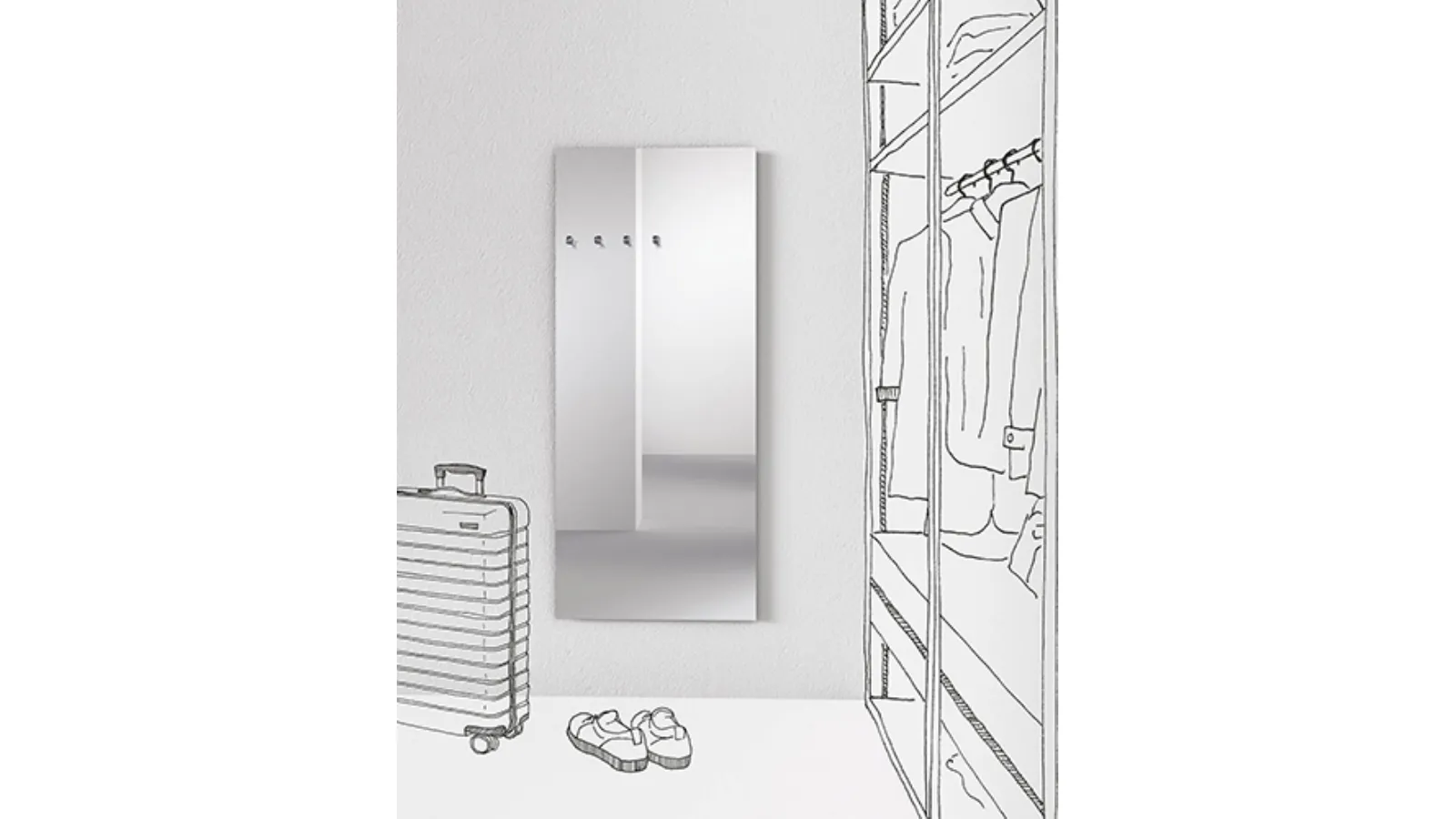 Specchio Appendiabiti in fusione di ottone cromato dal design minimal Chiodo Fisso Mirror di Minotti Italia