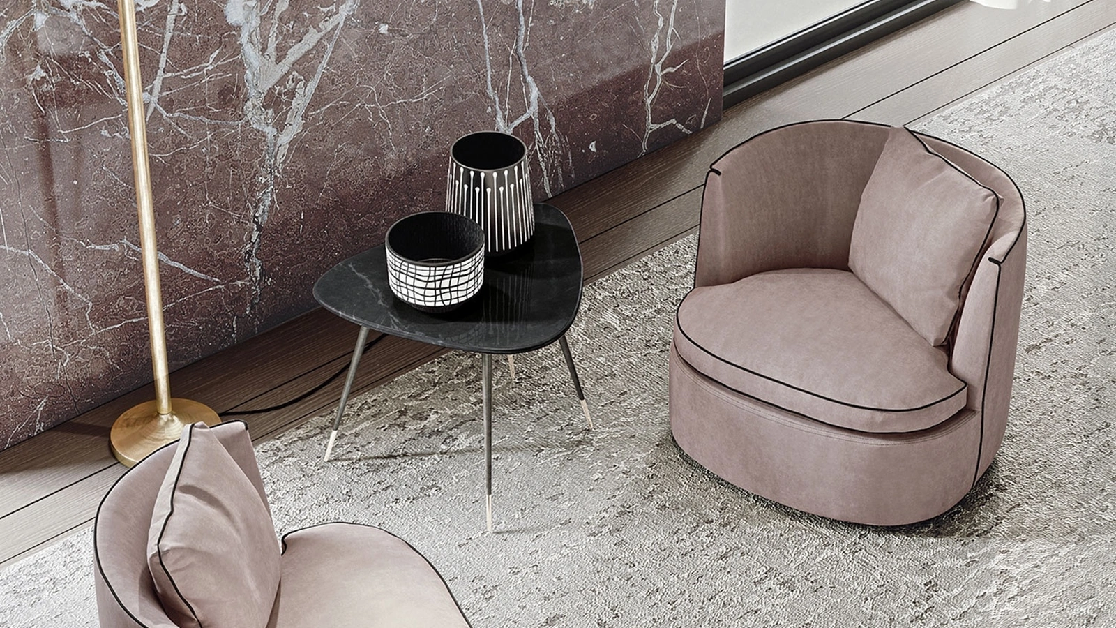Tavolino dalla forma irregolare con angoli smussati in marmo con base in metallo Smart di Frigerio