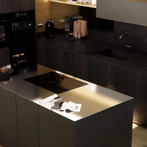 Render dettaglio top cucina con isola