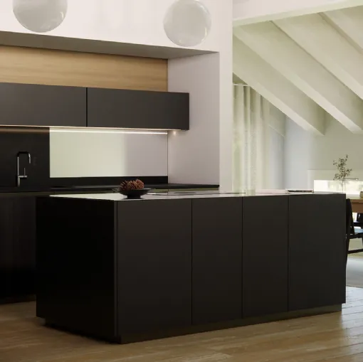 Render cucina con isola attico moderno due livelli