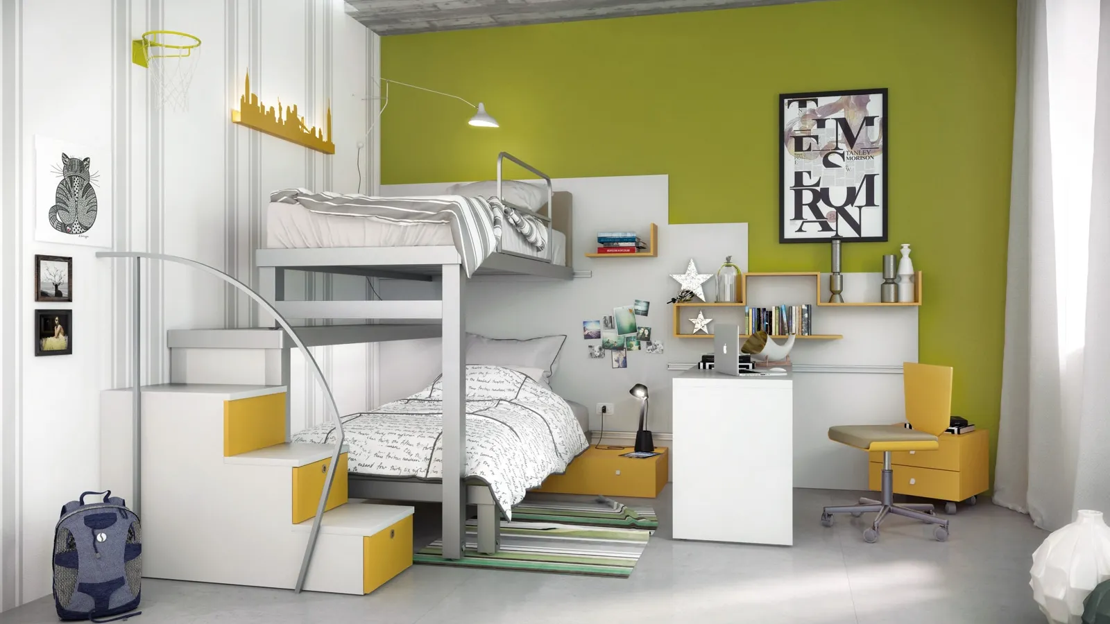 Cameretta in laccato opaco bianco e yellow rose Comp 320 di Tumidei