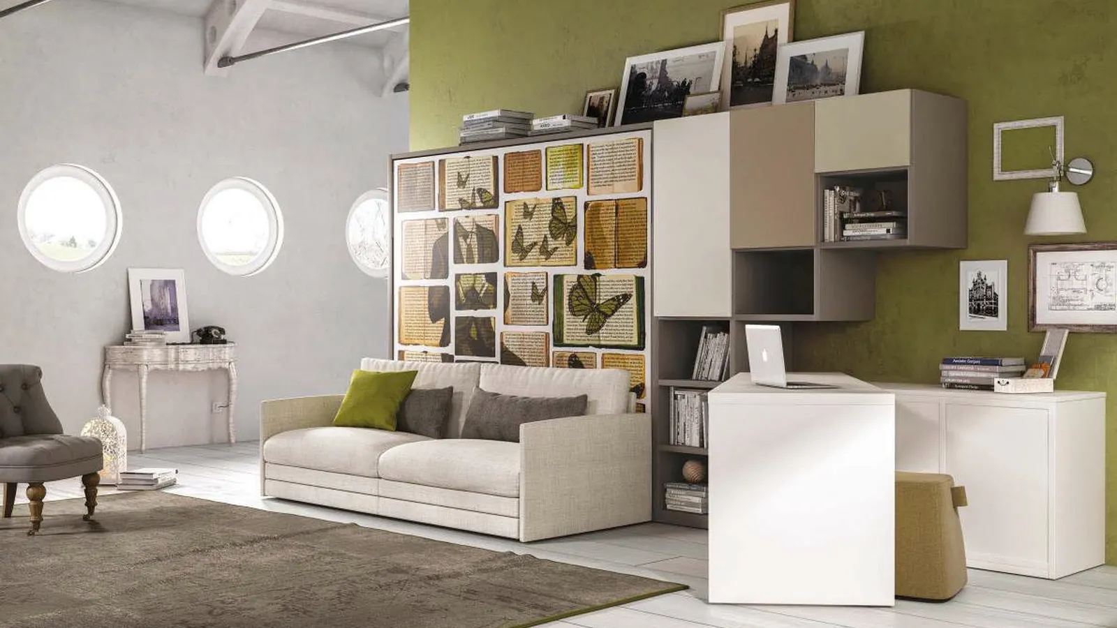 Cameretta in laccato color terra con letto a ribalta chiuso Comp 363 di Tumidei