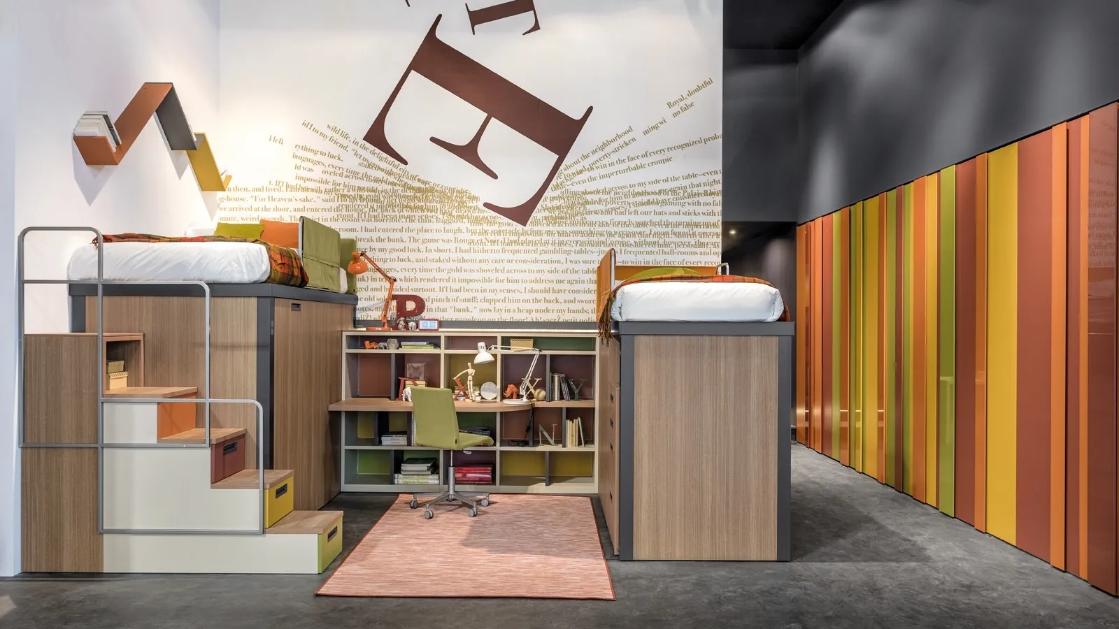 Cameretta in melaminico acacia e laccato vari colori Comp 319 di Tumidei