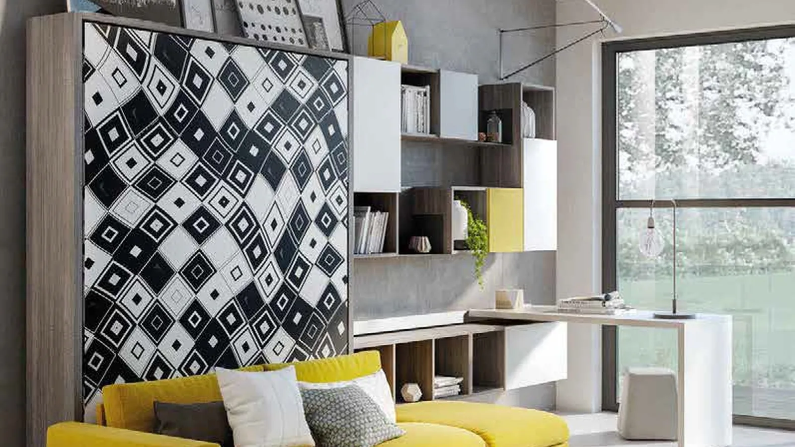 Cameretta con letto a scomparsa chiuso e angolo studio Comp 358 di Tumidei