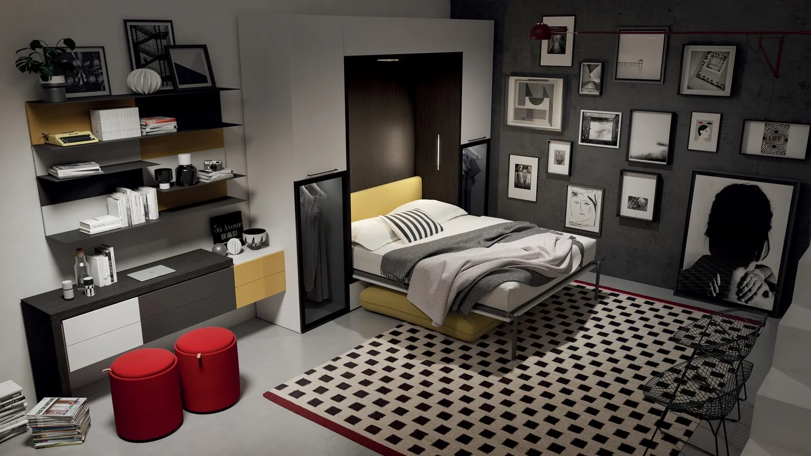 Letto matrimoniale moderno a scomparsa aperto Alcova Light Comp 252 di Tumidei