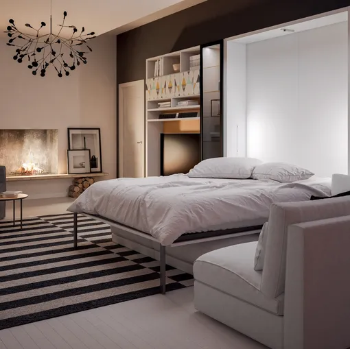Letto a scomparsa aperto in laccato opaco bianco Divano On Off Comp 256 di Tumidei