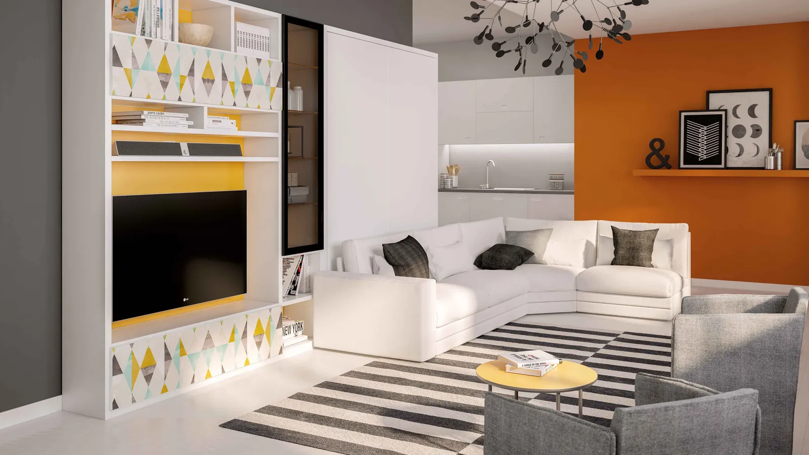 Letto a scomparsa chiuso in laccato opaco bianco Divano On Off Comp 256 di Tumidei