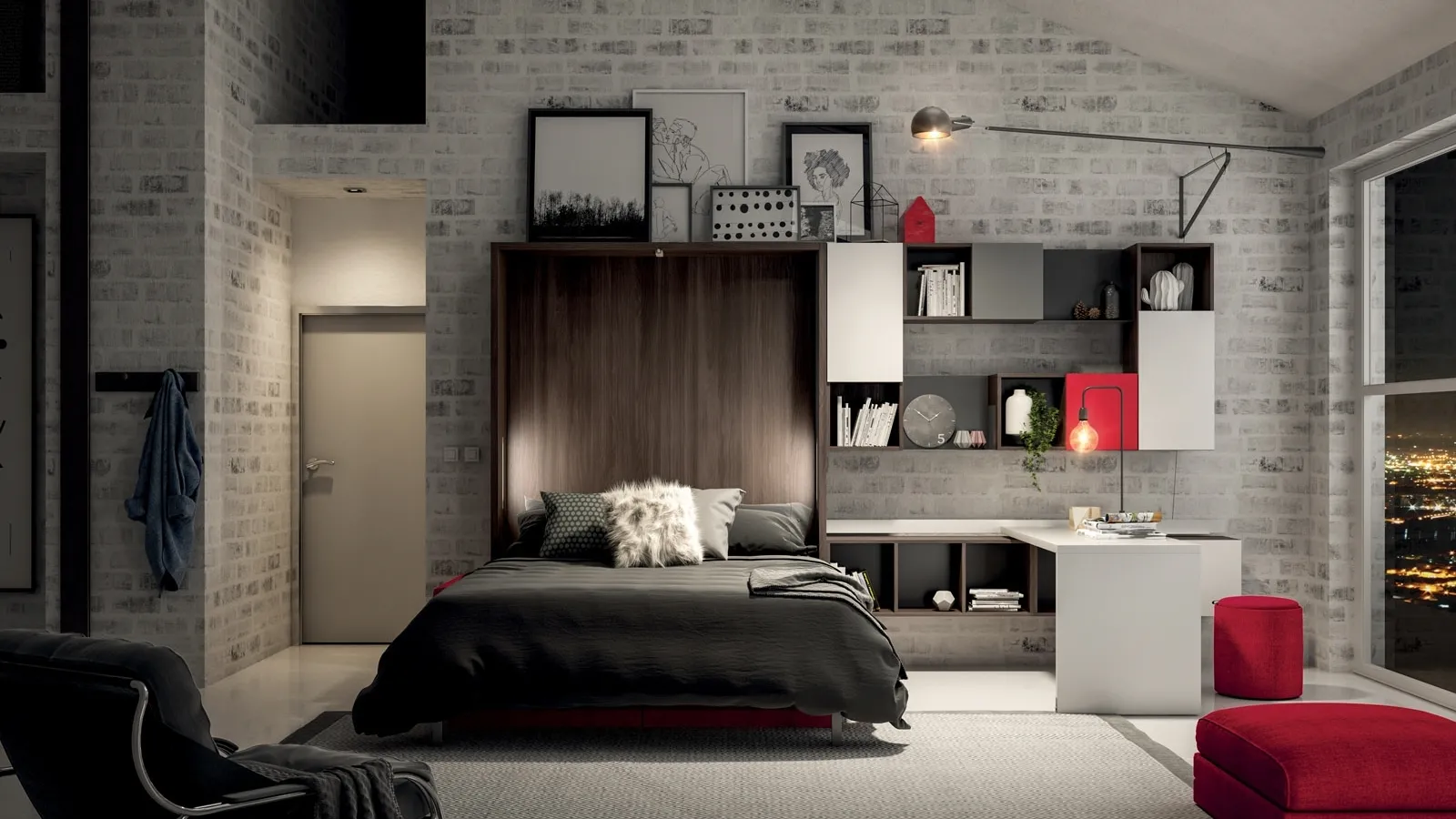 Letto a scomparsa in melaminico olmo scuro Divano On Off Comp 251 di Tumidei