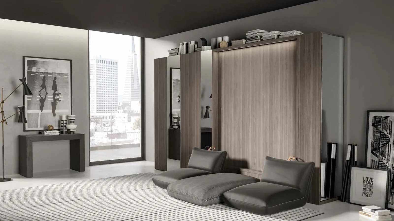 Letto a scomparsa chiuso in melaminico Alcova Light Comp 254 di Tumidei