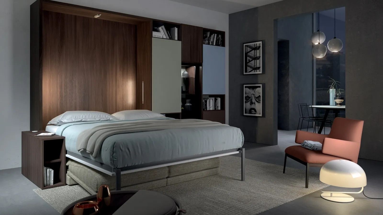 Letto matrimoniale a scomparsa in melaminico e laccato Block System Comp 258 di Tumidei