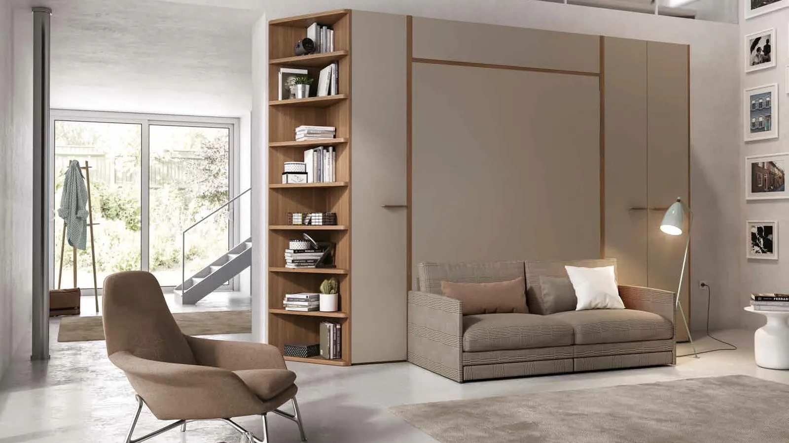 Letto a scomparsa chiuso in laccato e melaminico Block System Comp 260 di Tumidei