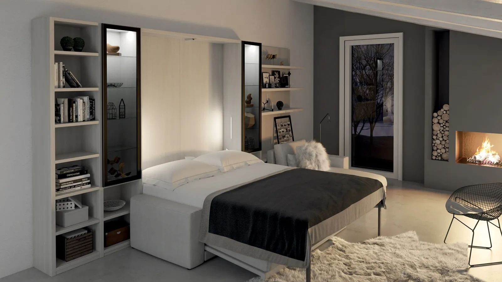 Letto a scomparsa in melaminico olmo calce Block System Comp 262 di Tumidei