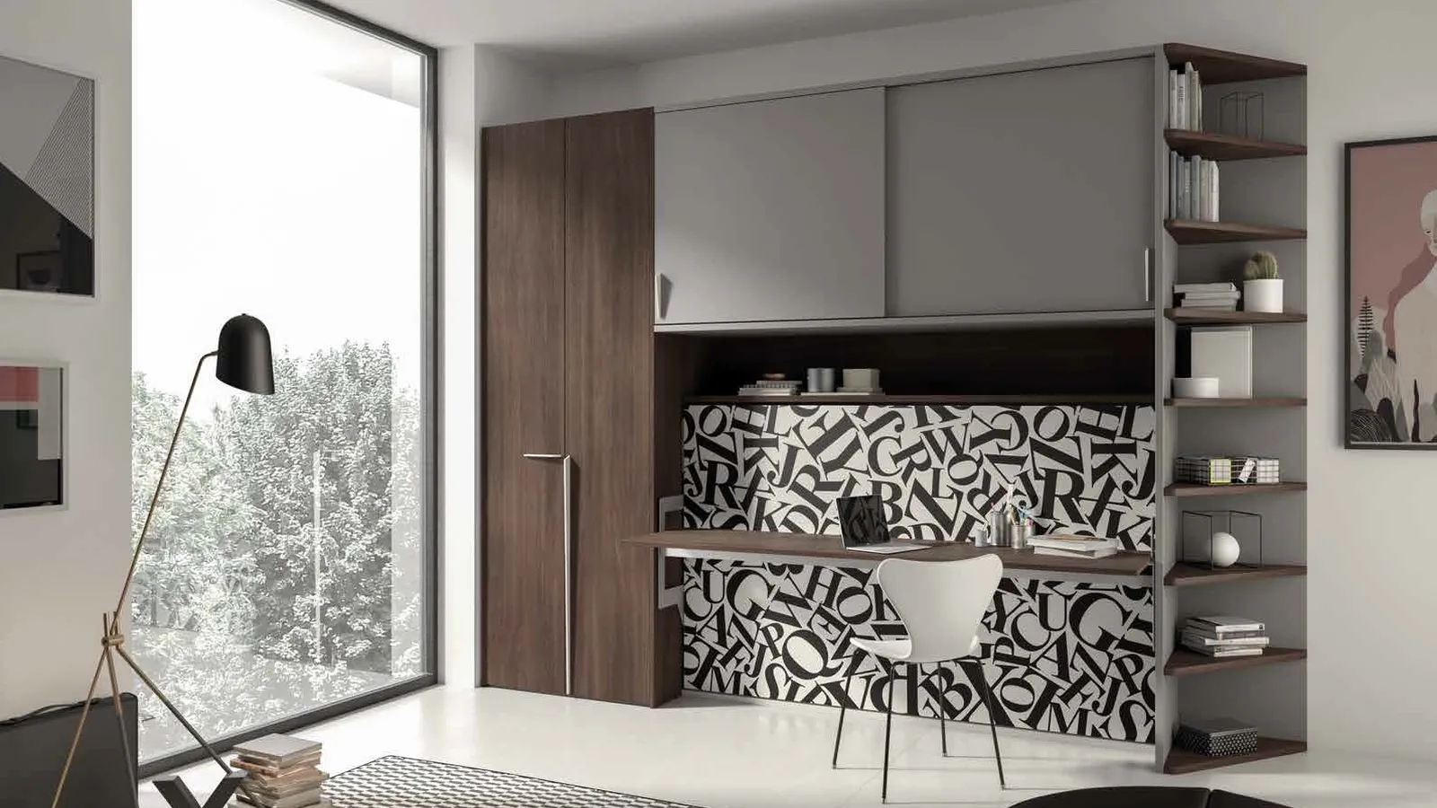 Letto singolo a scomparsa chiuso in melaminico e laccato Block System Comp 265 di Tumidei