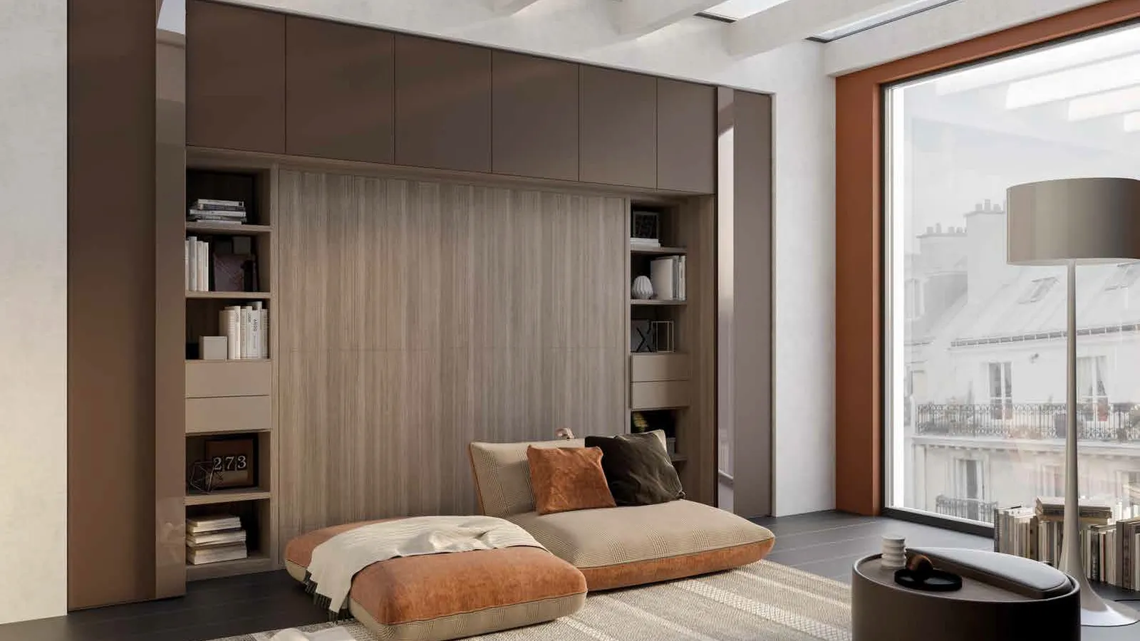 Letto a scomparsa chiuso in melaminico e laccato Block System Comp 267 di Tumidei