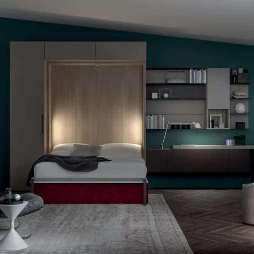 Letto a scomparsa in laccato opaco e melaminico Block System Comp 277 di Tumidei