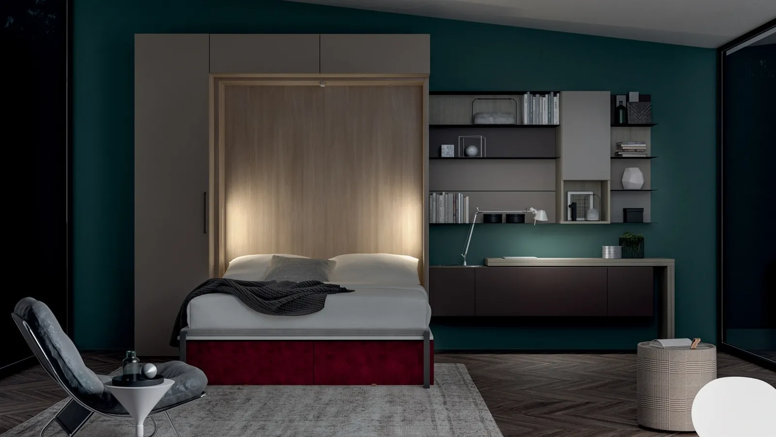 Letto a scomparsa in laccato opaco e melaminico Block System Comp 277 di Tumidei