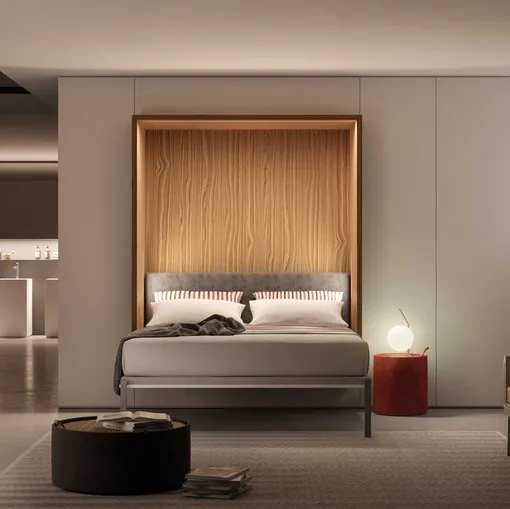 Letto a scomparsa aperto in melaminico e laccato Alcova System Comp 280 di Tumidei