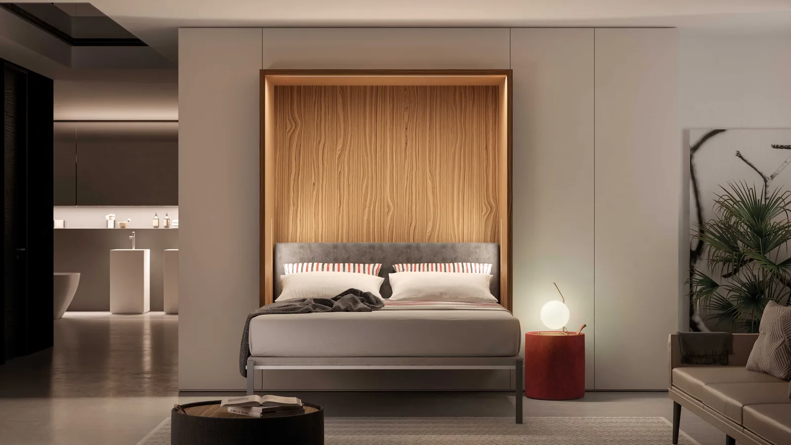 Letto a scomparsa aperto in melaminico e laccato Alcova System Comp 280 di Tumidei