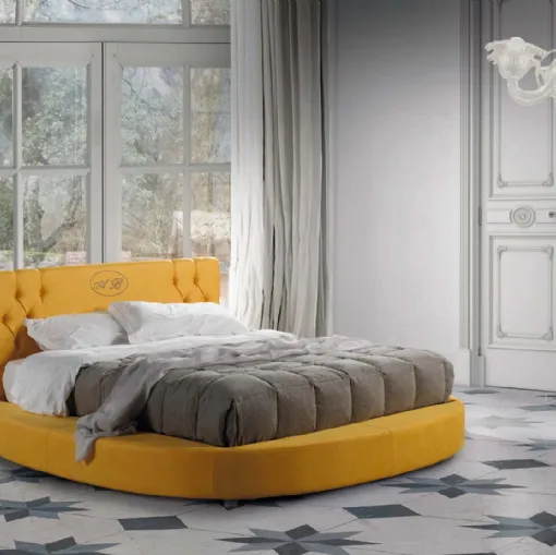 Letto in pelle dalla forma tonda con testiera imbottita e trapuntata Athena di Lettissimi