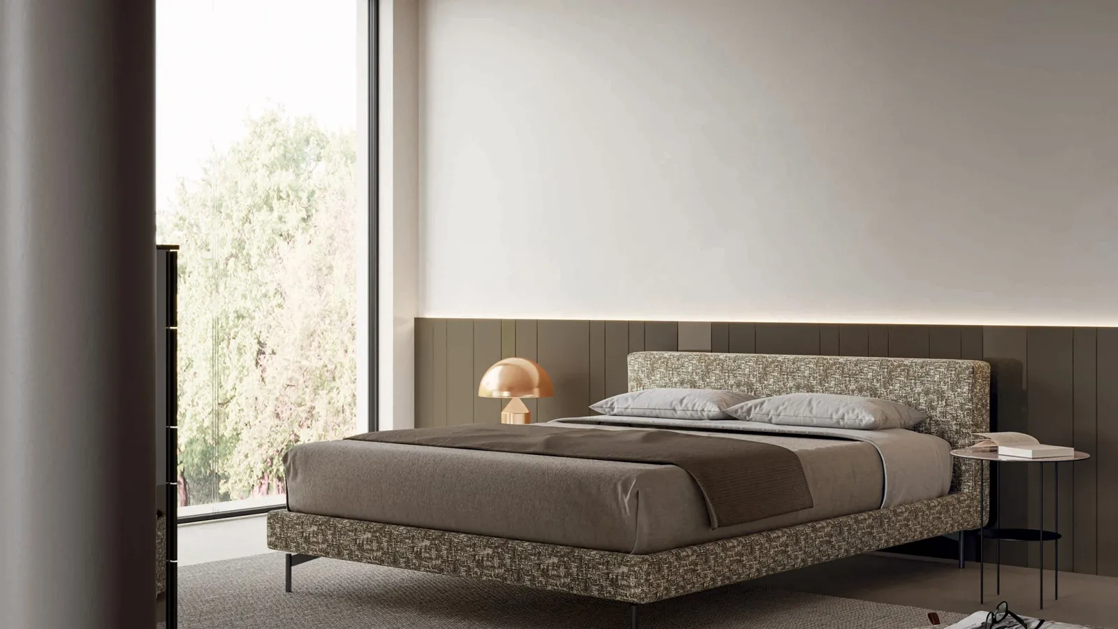 Letto in tessuto imbottito con piedini Eve di Tumidei
