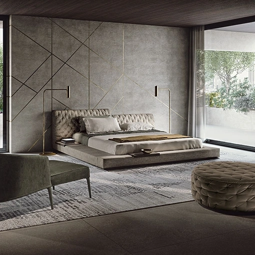 Letto di design Miller in tessuto imbottito di Frigerio