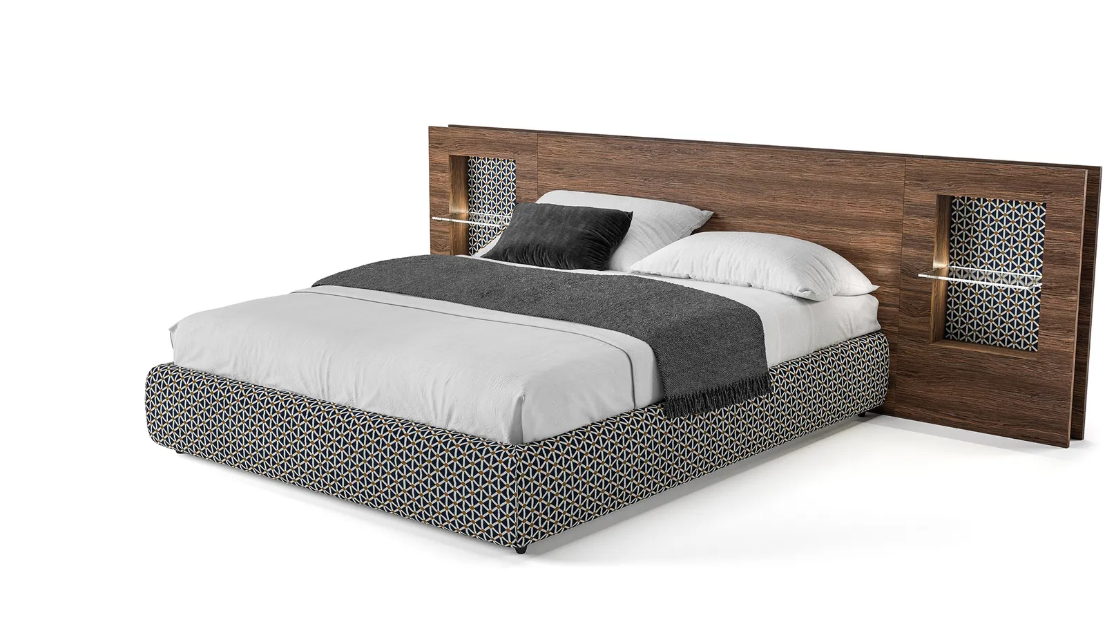 Letto in tessuto con testiera in legno Plan 01 di Tumidei