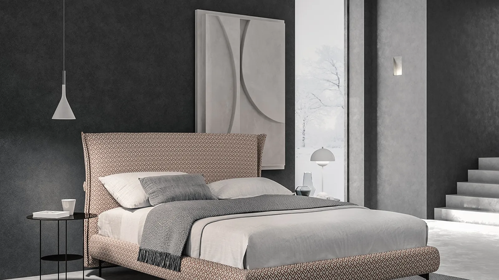 Letto con testiera imbottita Ply di Tumidei