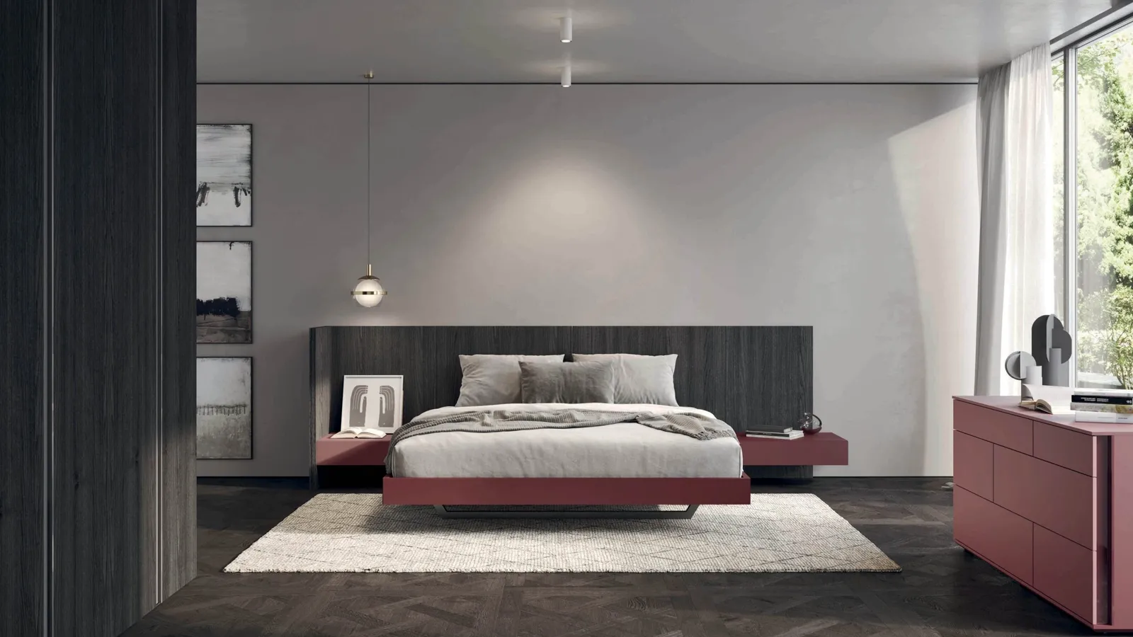 Letto con testiera boiserie in legno e laccato opaco Rim di Tumidei