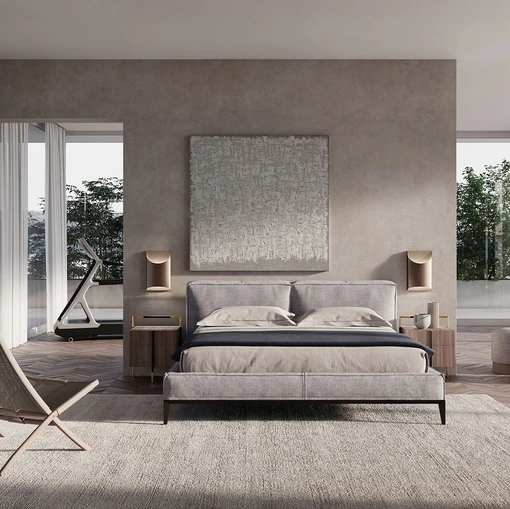 Letto in tessuto imbottito con testiera Taylor di Frigerio