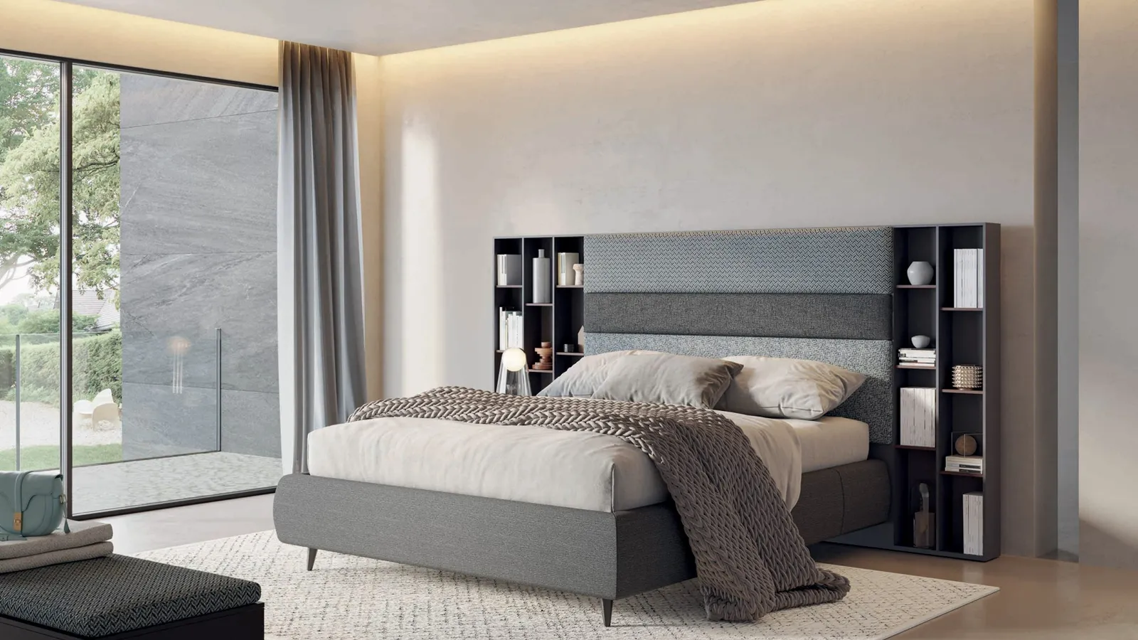 Letto in tessuto con testiera Nest 01 di Tumidei