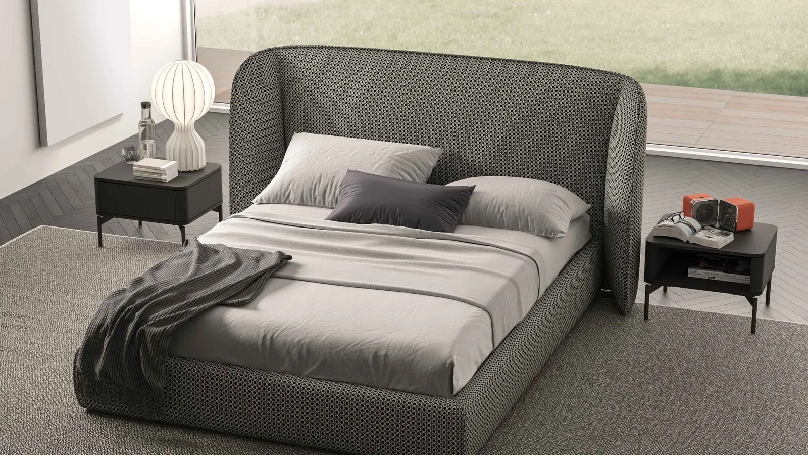 Letto contenitore con testiera avvolgente Tender di Tumidei