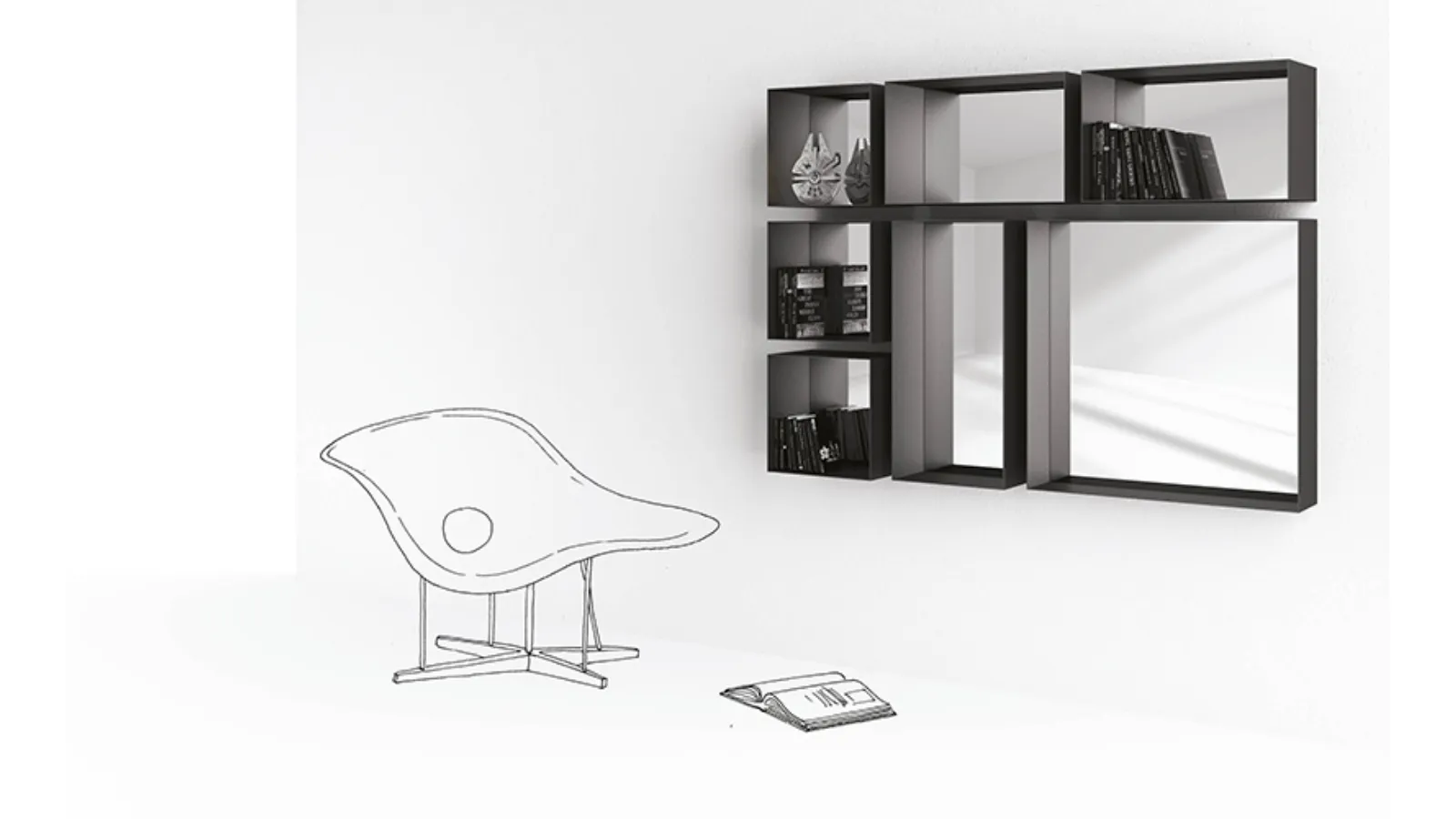 Libreria componibile sospesa Barra - Tasto di Minotti Italia