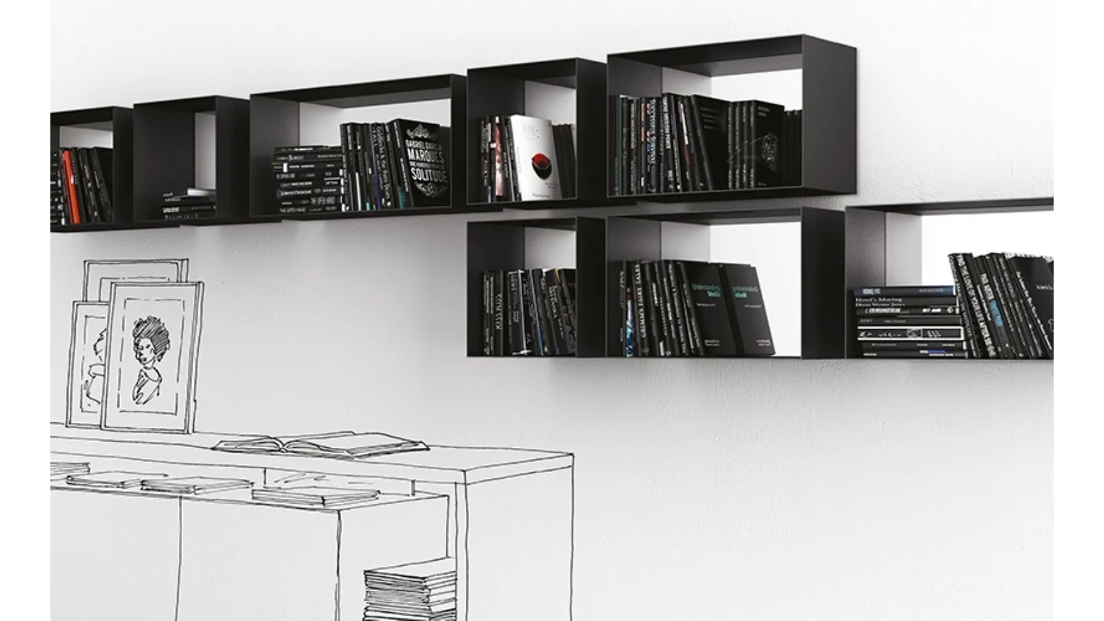 Libreria componibile sospesa Barra - Tasto di Minotti Italia
