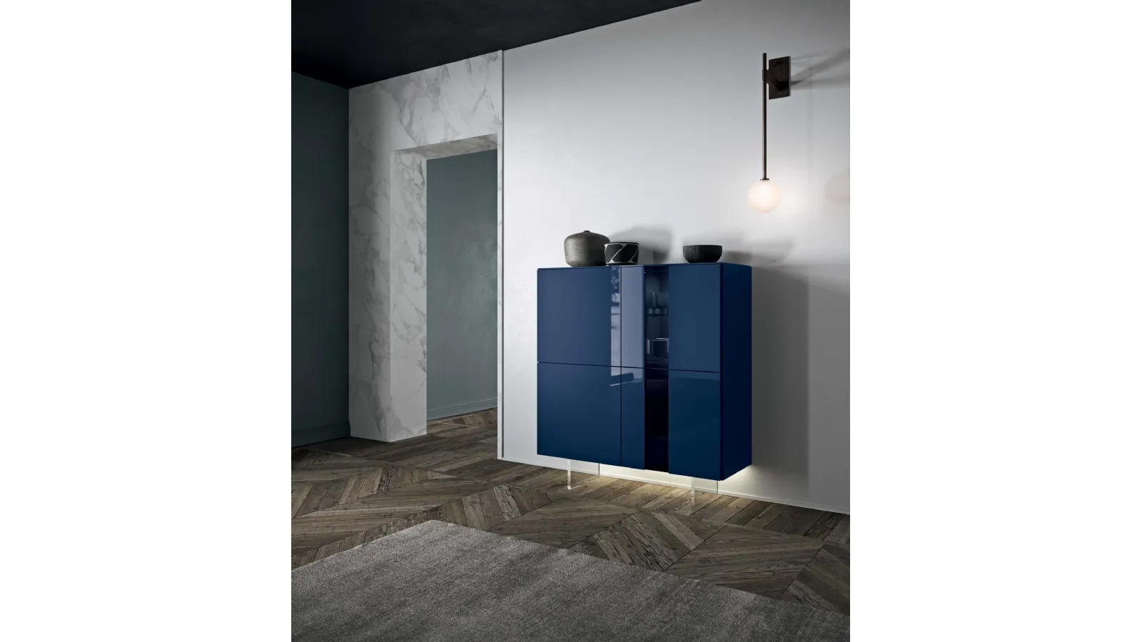 Madia Alta I-Modul Art in laccato lucido con piedini in metacrilato trasparente di Presotto