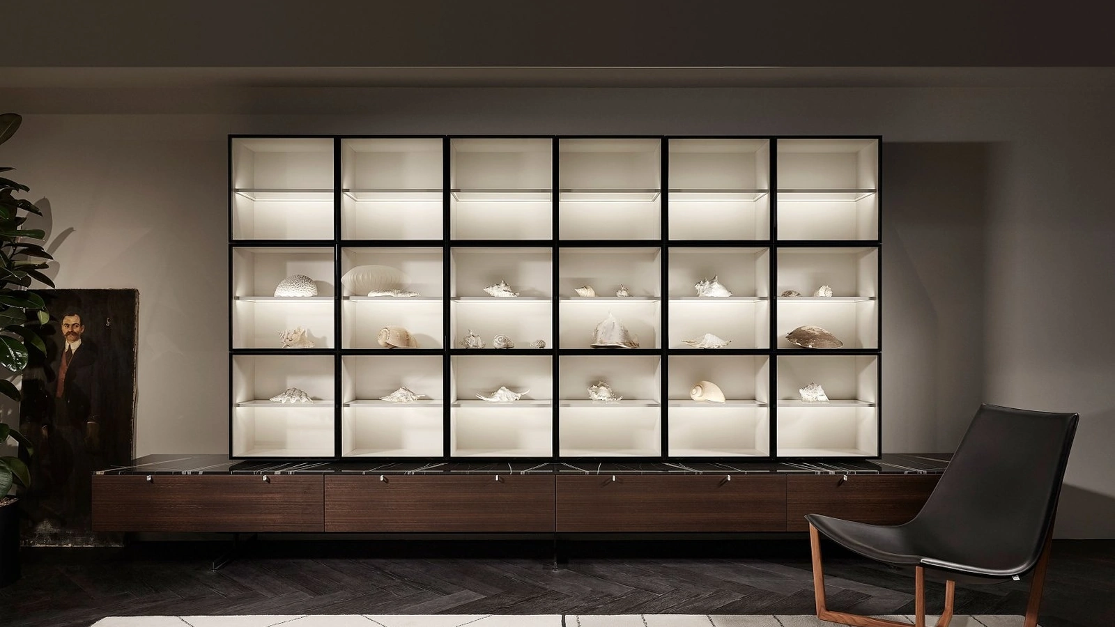 Parete Attrezzata in legno con vetrina Modern Dining 02 di Porro