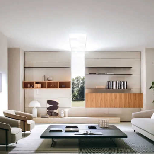 Parete Attrezzata in laccato opaco e legno Modern Living 04 di Porro