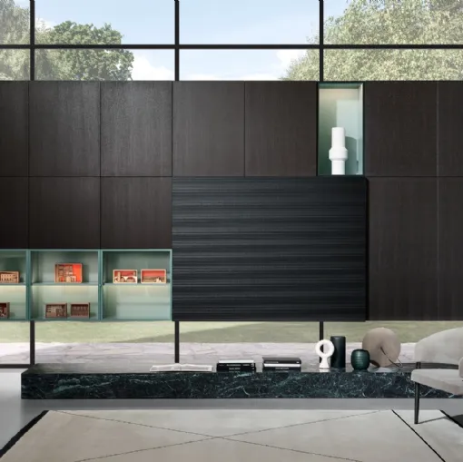 Parete Attrezzata in legno con base in marmo Modern Living 06 di Porro