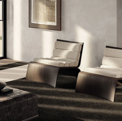 Poltrona di design Linda in legno e tessuto di Frigerio