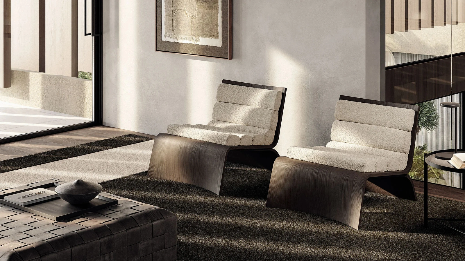 Poltrona di design Linda in legno e tessuto di Frigerio
