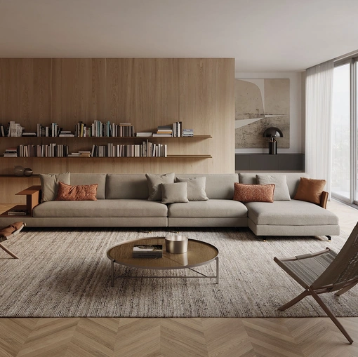 Divano in tessuto imbottito con penisola Davis Slim di Frigerio