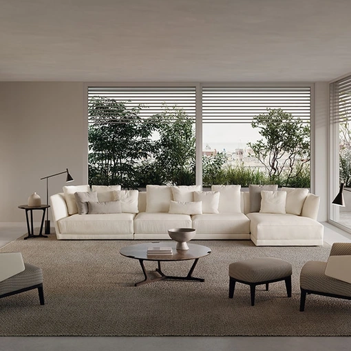 Divano confortevole con penisola in tessuto bianco Foster di Frigerio