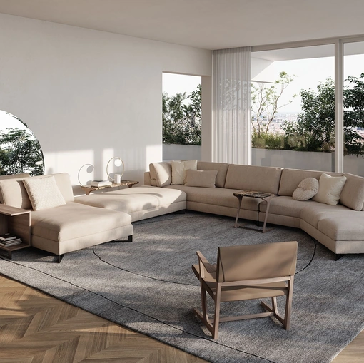 Divano angolare in tessuto imbottito con penisola Davis Book di Frigerio