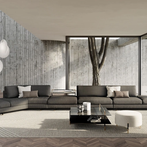 Divano lineare in tessuto Davis Flat di Frigerio