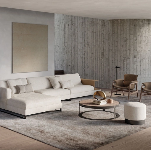 Divano in tessuto imbottito con penisola Davis Out di Frigerio
