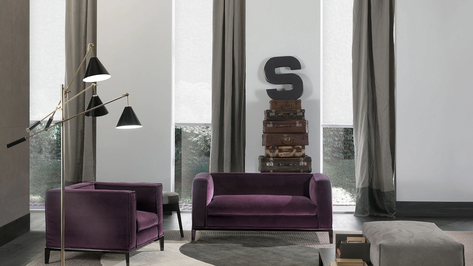 Salotto in velluto viola Taylor Junior di Frigerio
