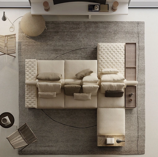 Divano bifacciale in tessuto imbottito con penisola Miller Double di Frigerio