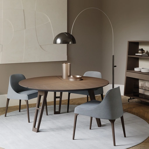 Tavolo rotondo con top in legno impiallacciato e gambe in legno massello Axel di Frigerio